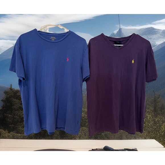2* Polo Ralph Lauren Men's Size M Basic Tee Bundle 100% Cotton Blue & Purple - Picture 1 of 7